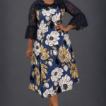 Grey gold and white ankara print dress with lace mix