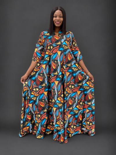 Multicolor satin collar maxi dress