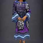 Royal blue purple and black adire and aso-oke midi dress