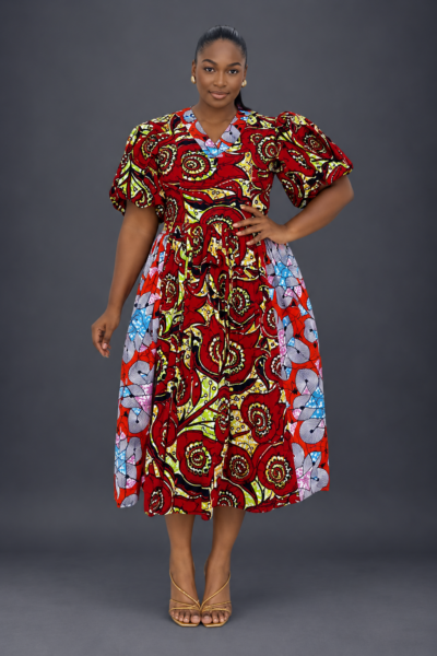 Ankara mix and match puff midi dress