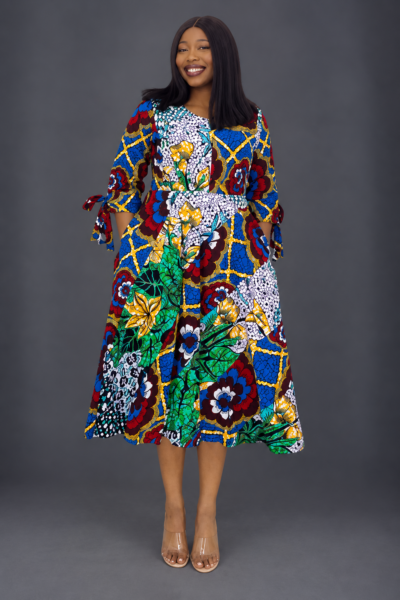 Ankara print mix and match flare midi dress