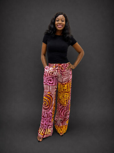 Pink yellow and white adire pant