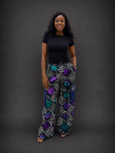 Purple white and black adire pant