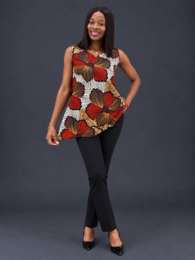 Burnt orange gold and white ankara print top