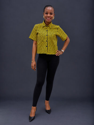 Yellow and black crop check shirt