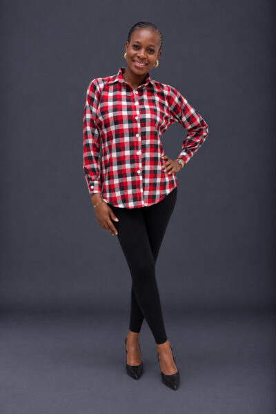 Red black and white check shirt