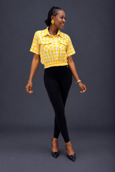 Yellow and white crop check shirt