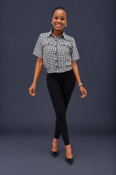 White and black crop check shirt