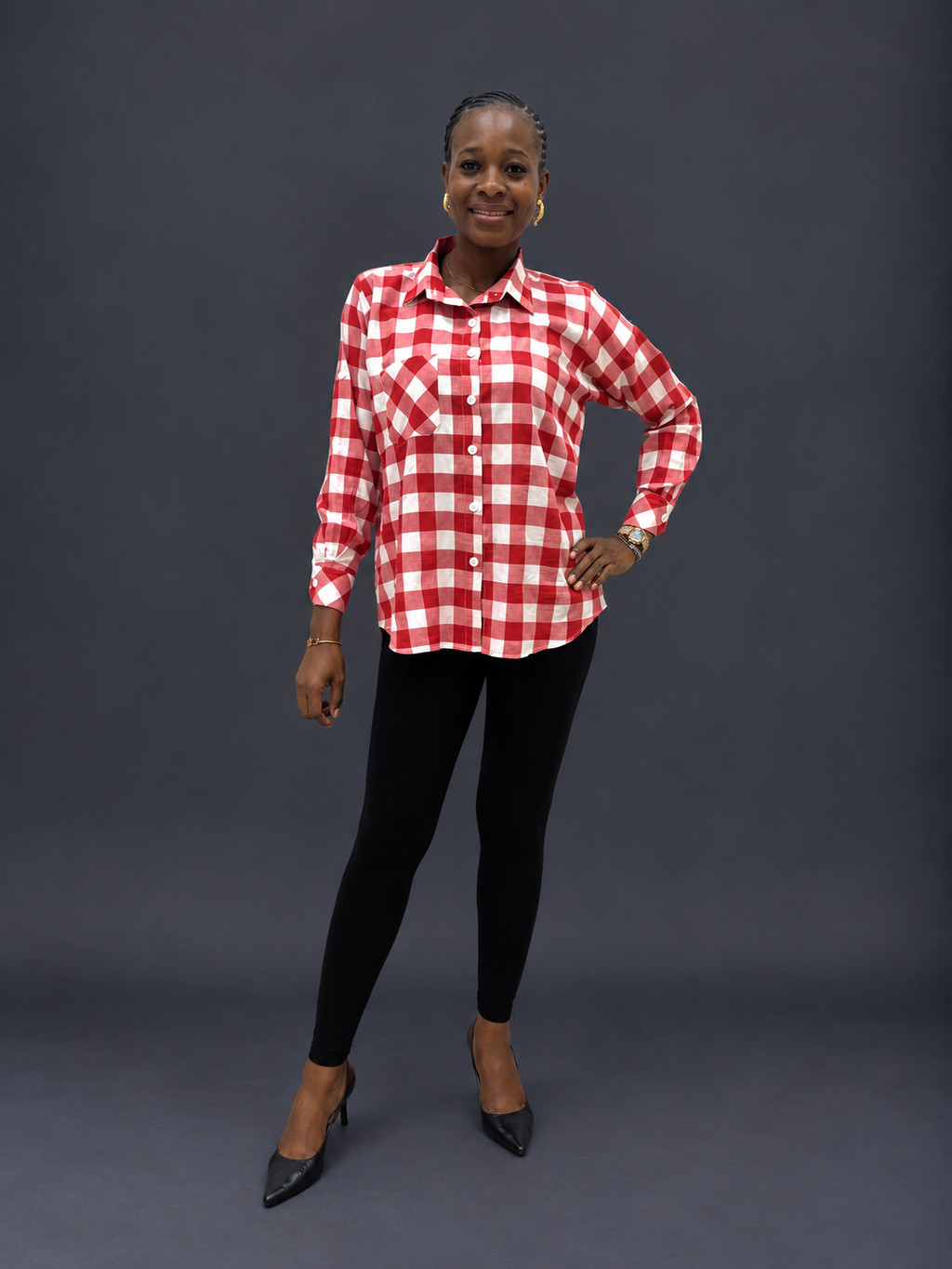 Red and white check shirt