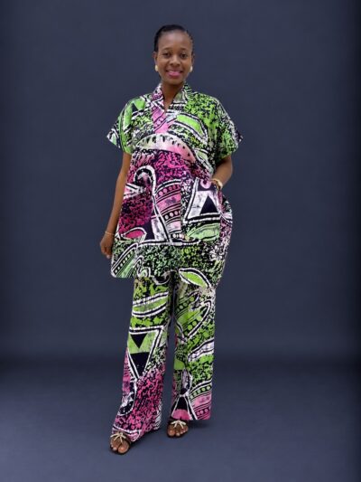 Multicolor adire dansiki top and trouser with big pockets