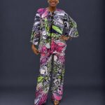 White lemon and pink adire cape like top and trouser with slit sleeves