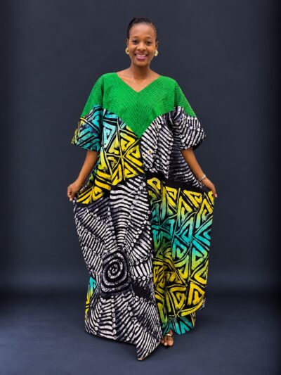Yellow black and white mix and match adire and onjawu aso-oke bubu