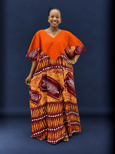 Orange white and wine mix and match adire and onjawu aso-oke bubu