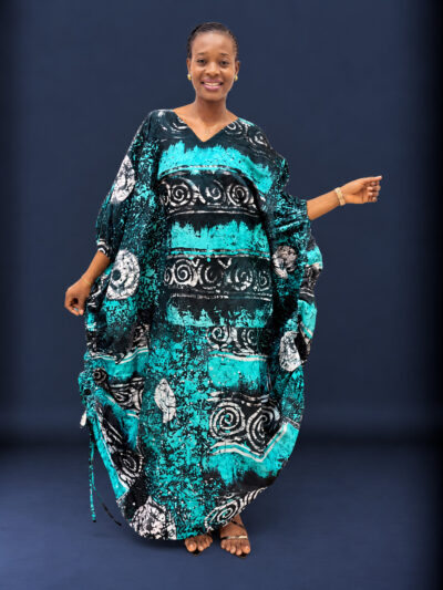 Mint black and white adire boubou with side pull up strings