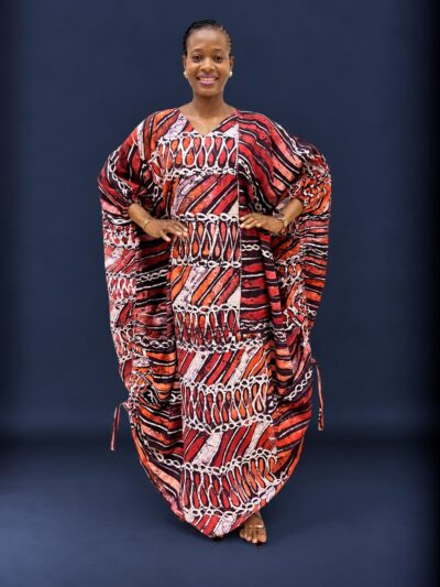 Orange white and wine adire boubou with side pull up strings