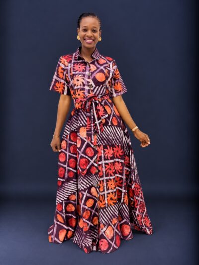Multi color adire print flowing shirt dress