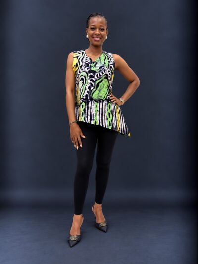 Lemon black and mint adire top
