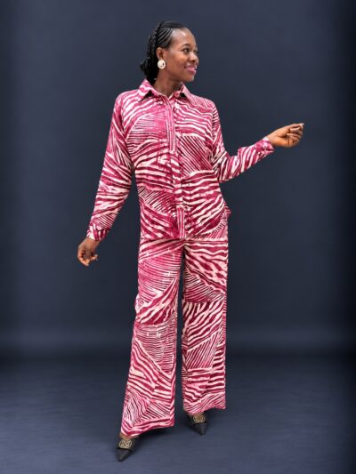 White and pink adire shirt and pants