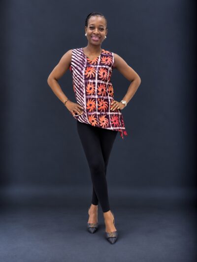 Peach white and plum adire top