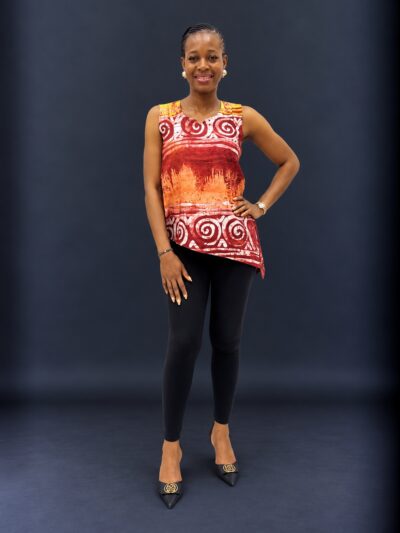 Wine white and orange adire top