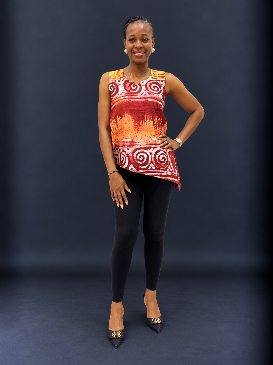 Wine white and orange adire top