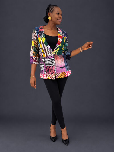 Multicolor Adire patch co-ord jacket