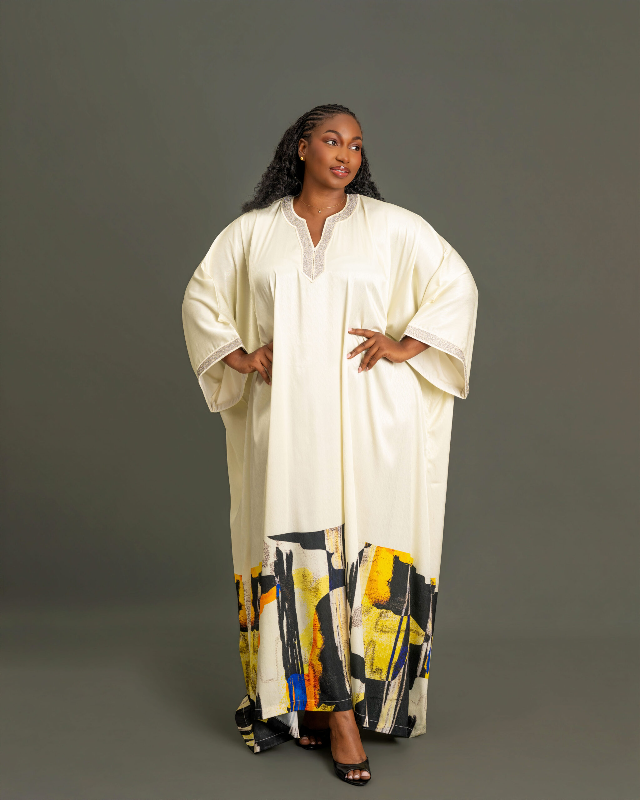 Silk caftan with abstract pattern and embroidery work