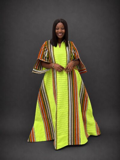 Lemon and orange split sleeve onjawu aso-oke collered maxi
